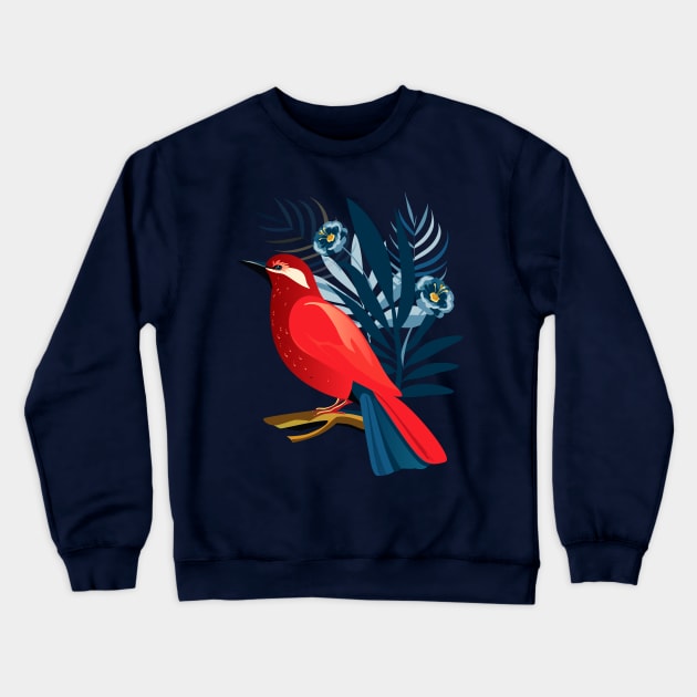 Red Bird and exotic flowers Christmas Vintage decorative Holiday tropical floral pattern, Boho style Holiday New Year Decoration, birthday gifts and presents Crewneck Sweatshirt by sofiartmedia